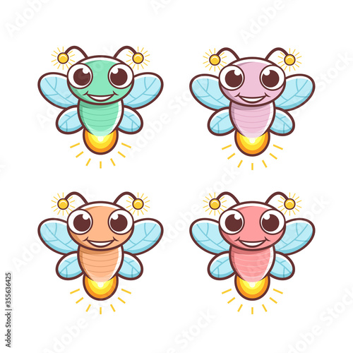 Firefly Vector Illustration Logo Set. Mascot/Character Cartoon Design.