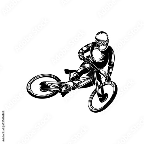 Mountain bike downhill logo vector illustration, Downhill players Silhouette design