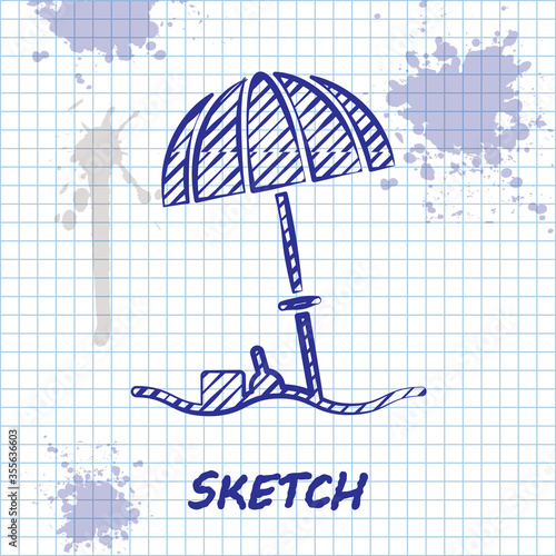 Sketch line Sun protective umbrella for beach icon isolated on white background. Large parasol for outdoor space. Beach umbrella. Vector Illustration.