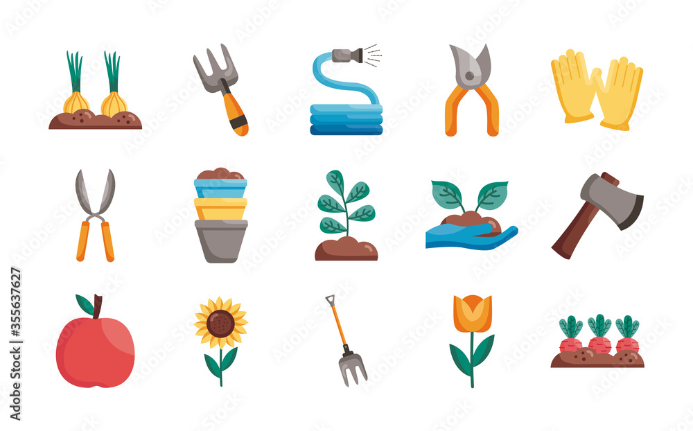 Gardening detail style icon set vector design Gardening detail style icon set vector design