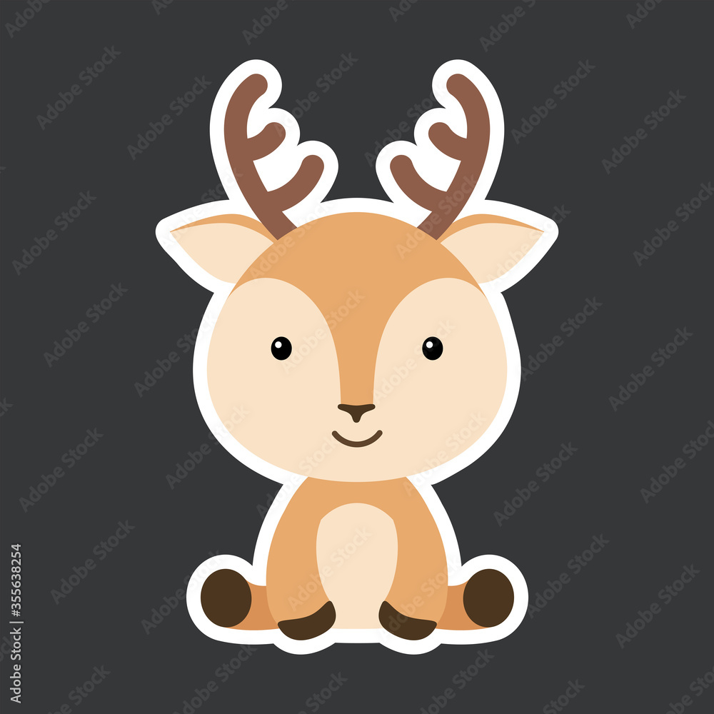 Sticker of cute baby deer sitting. Adorable woodland animal character for design of album, scrapbook, card, poster, invitation. Sticker of cute baby deer sitting. Adorable woodland animal character for design of album, scrapbook, card, poster, invitation.