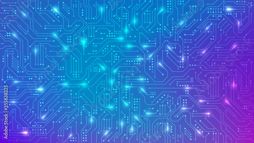 Color Circuit board texture for banner. Abstract technology background. Electronic motherboard connection lines and signals. Vector illustration