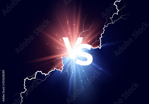 Versus background. Blue and red lights with text VS. Vector illustration