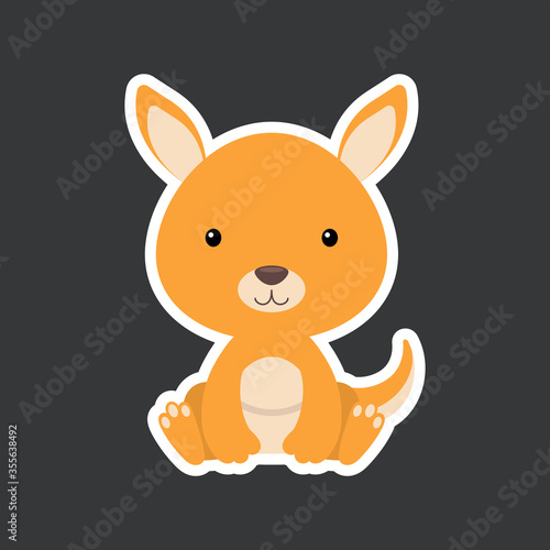Sticker of cute baby kangaroo sitting. Adorable australian animal character for design of album, scrapbook, card, poster, invitation.