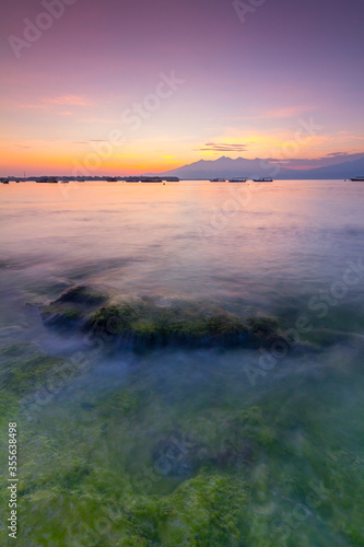 morning scenery on the coast of Lombok. Long exposure. © iswan