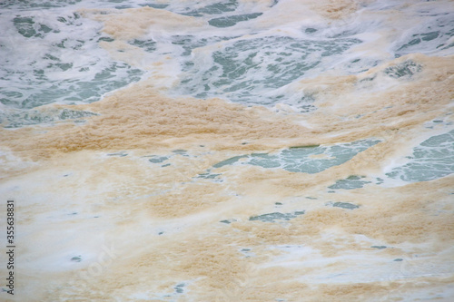 yellow foam from a wave at leblon beach in Rio de Janeiro.