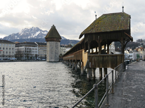 View the the Famous Chapel Bridge is Lucerne  Switzerland
