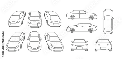 car thin line drawing different view set