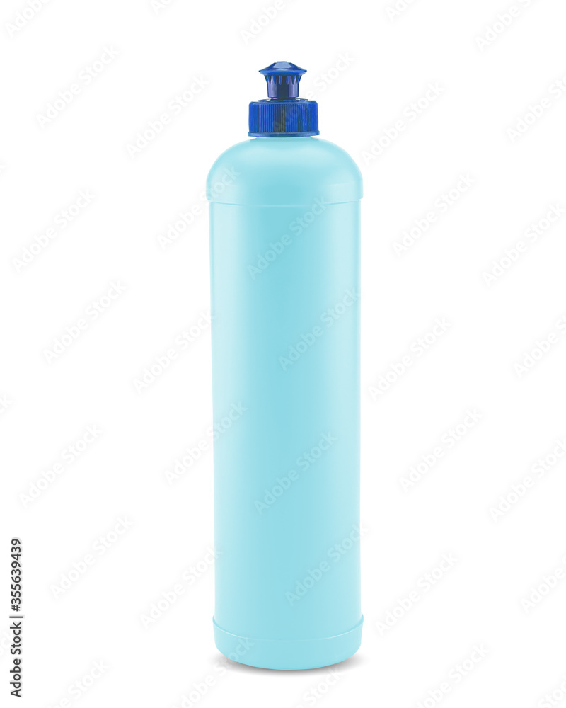 Blue plastic bottle with push and pull cap on white background with clipping path Blue plastic bottle with push and pull cap on white background with clipping path