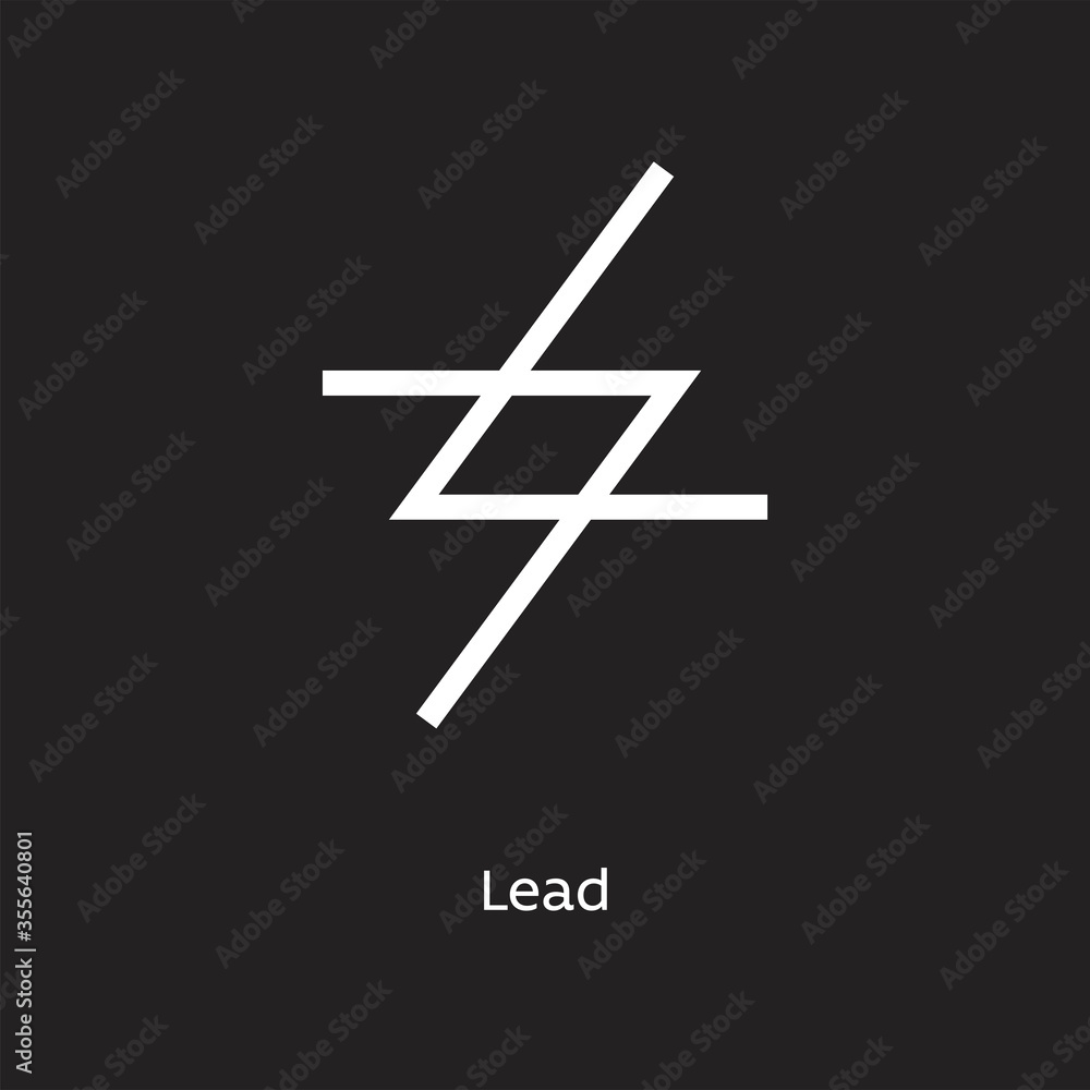 Lead alchemy vector illustration element icon, line symbols. Alchemy icon. Basic mystic elements on black background