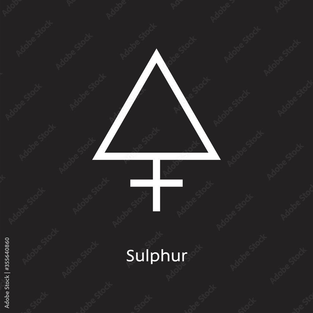 Sulphur alchemy vector illustration element icon, line symbols. Alchemy icon. Basic mystic elements on black background Sulphur alchemy vector illustration element icon, line symbols. Alchemy icon. Basic mystic elements on black background
