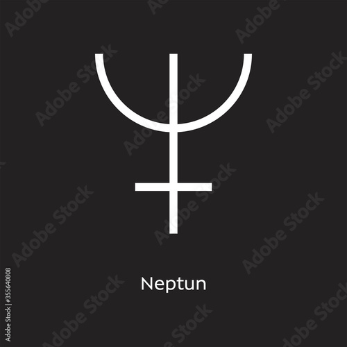 Neptun alchemy vector illustration element icon, line symbols. Alchemy icon. Basic mystic elements on black background