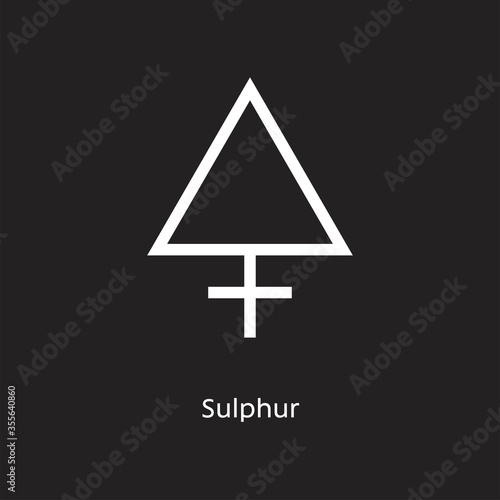 Sulphur alchemy vector illustration element icon, line symbols. Alchemy icon. Basic mystic elements on black background