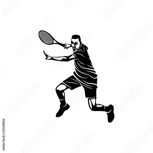 Tennis player stylized logo vector template  Illustration symbol  Silhouette design
