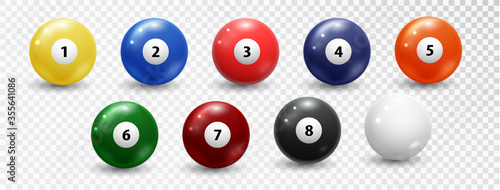 Billiard balls set on white background. Vector design elements