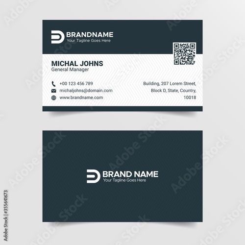 Black and White Business Card Template, Professional Corporate Visiting Card Design with Unique Layout