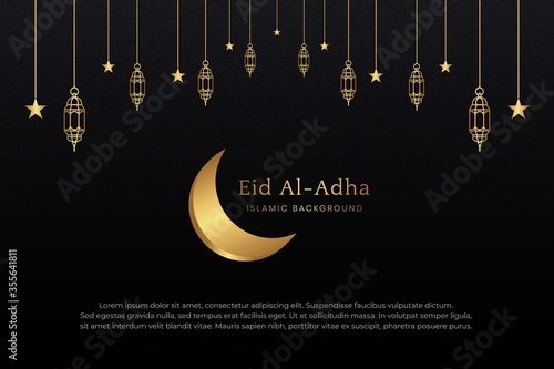 Eid Mubarak Greeting Card Islamic Arabic Elegant Background with Decorative Golden Ornaments	