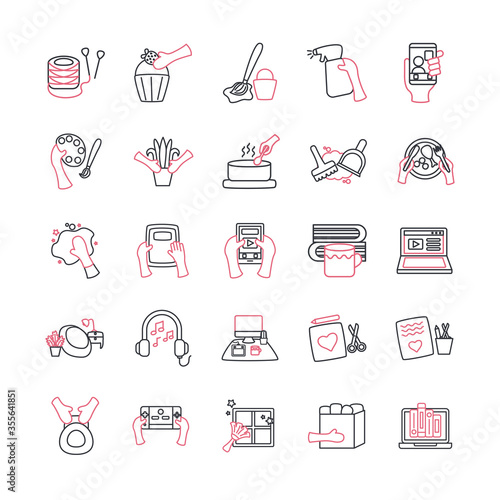 Things to do at home line style icon set vector design