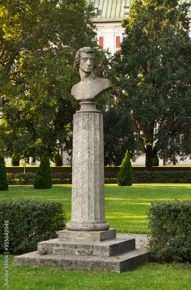 Monument to Frederic chopin park in Poznan. Poland