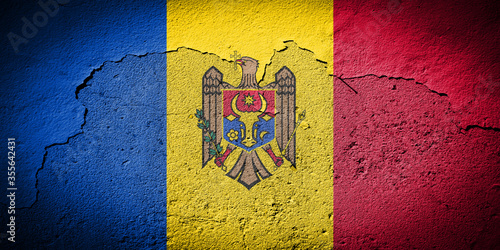 Moldova flag on cracked wall