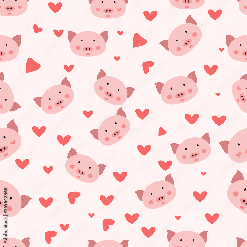 seamless pattern with cute pig illustrations.