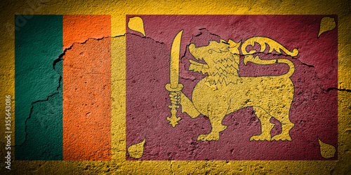 Sri Lanka flag on cracked wall