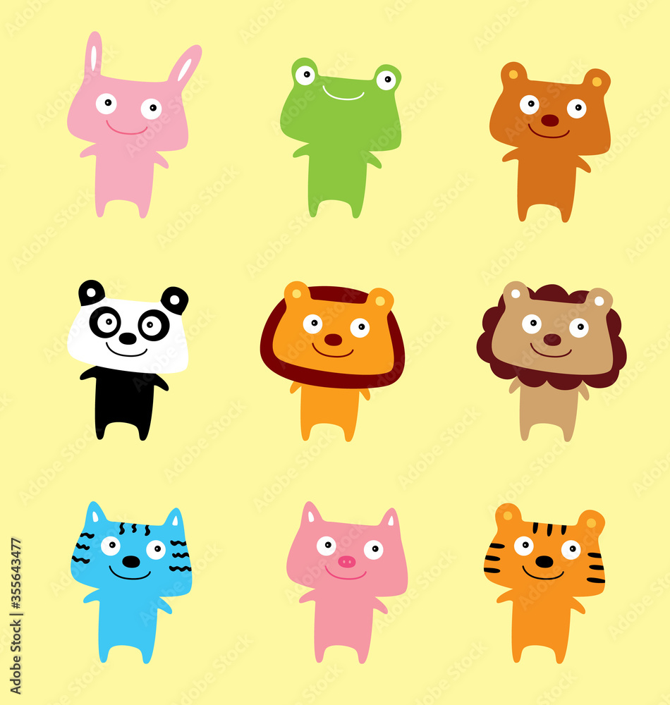 cute animals cartoon mascot character vector
