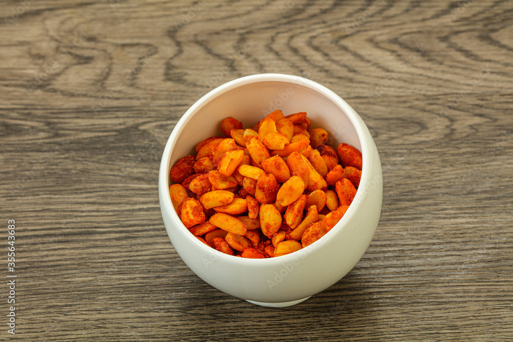 Chili peanut snack in the bowl Chili peanut snack in the bowl
