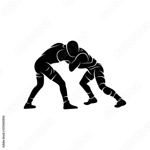 Wrestling logo vector template, Illustration symbol, Silhouette design