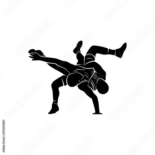 Wrestling logo vector template, Illustration symbol, Silhouette design