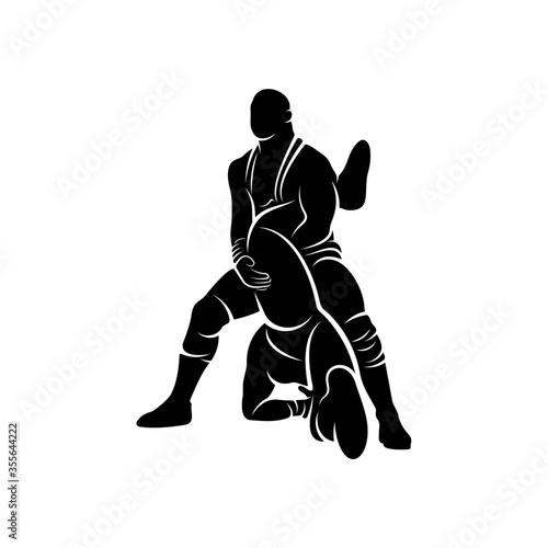 Wrestling logo vector template, Illustration symbol, Silhouette design