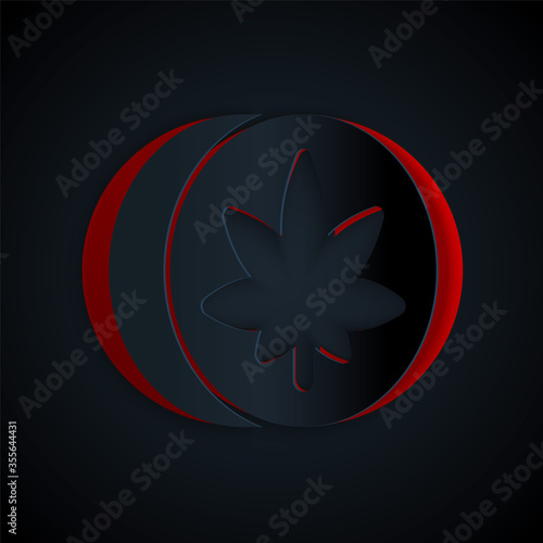 Paper cut Herbal ecstasy tablets icon isolated on black background. Paper art style. Vector Illustration.