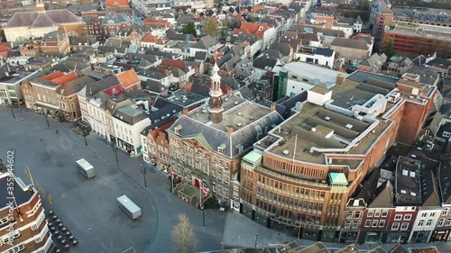 The city hall of Den Bosch, aerial view seen from above with a drone.