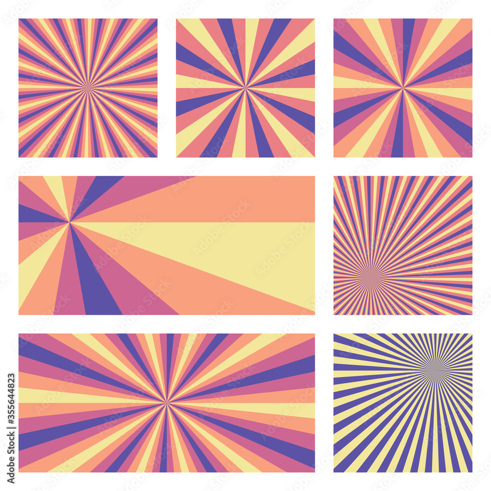 Appealing sunburst background collection. Abstract covers with radial rays. Awesome vector illustration. Appealing sunburst background collection. Abstract covers with radial rays. Awesome vector illustration.