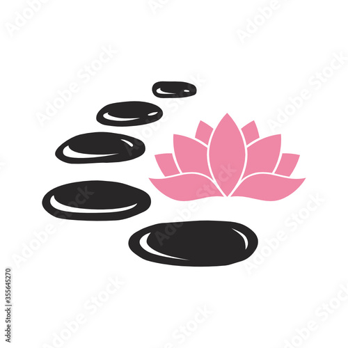 pink lotus flower surrounded by zen pebbles, vector