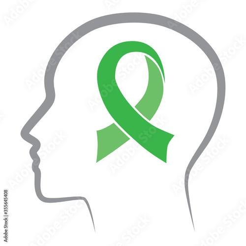 human abstract profile with green ribbon, Mental health awareness