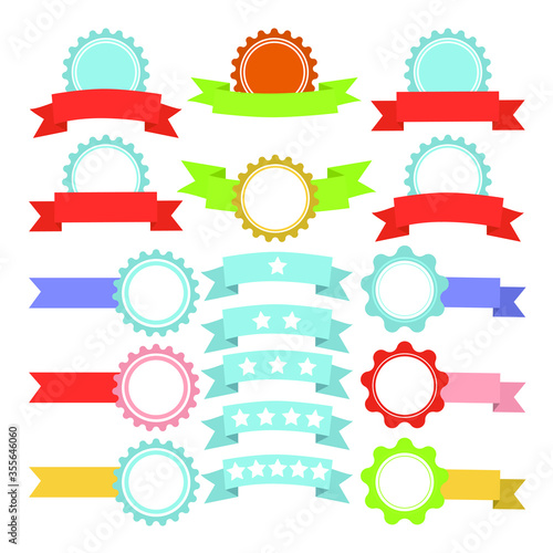 Set of color ribbons with circles on white background. Vector illustration