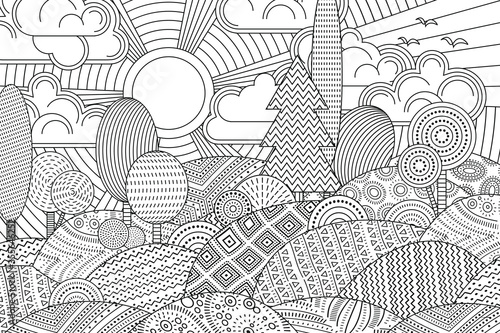 Landscape of geometric elements with linear fill. Anti stress coloring.