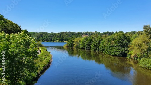 Panoramic view over river ruhr in witten germany