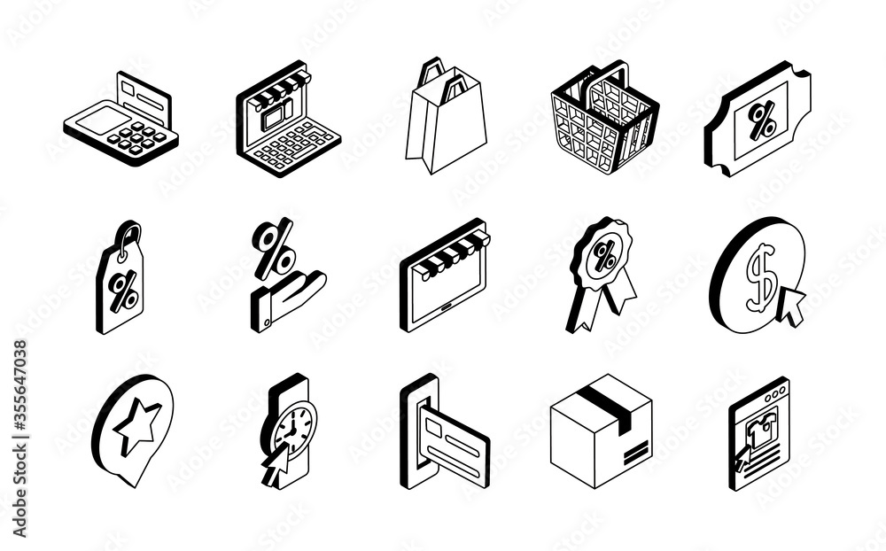 Fototapeta premium Shopping online isometric style icon set vector design