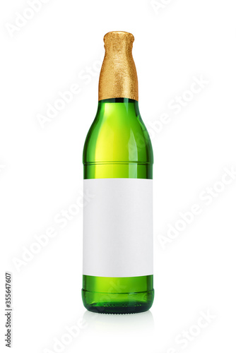 Green beer bottle isolated on white background.