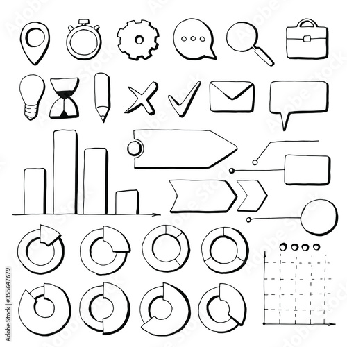 Vector illustration of infographics elements for presentation hand drawn hatched style