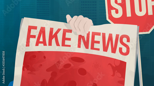 Coronavirus Fake News: Treatments, Misinformation And Conspiracy Theories. Unreliable And False Information Spreading Around The World. Debunking, Hoax, Junk News Concept. COVID-19 Vector Illustration