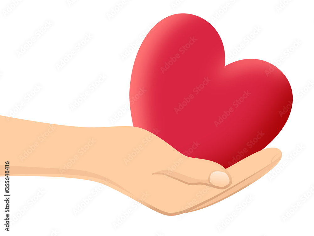 Obraz premium Hand holding a red heart isolated on white illustration.