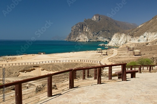 To the south of Salalah there is a beautiful sandy beach in Mughsayl. At the end of the beach there are the caves of Kahf Al Marnif and Mughsayl blowholes  of which the threshing water.Oman  Asia