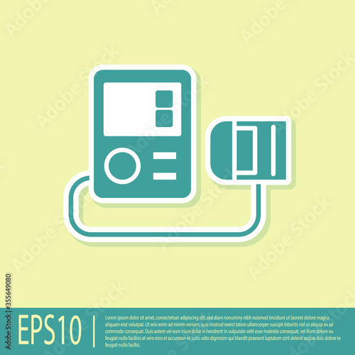 Green Blood pressure icon isolated on yellow background. Vector Illustration.