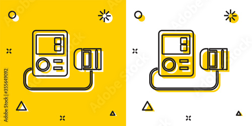 Black Blood pressure icon isolated on yellow and white background. Random dynamic shapes. Vector Illustration.