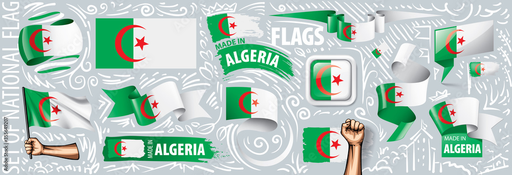 Vector set of the national flag of Algeria in various creative designs
