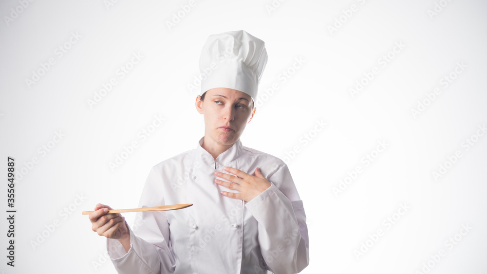 Chef woman. Isolated over white background Chef woman. Isolated over white background