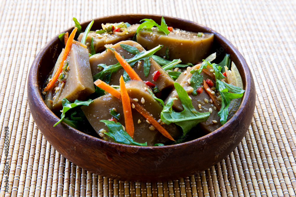 Seasoned Acorn Jelly Salad which is called Muk made of buckwheat Seasoned Acorn Jelly Salad which is called Muk made of buckwheat